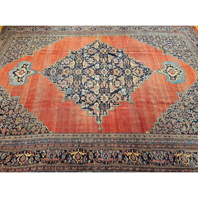 19th Century Oversized Persian Bidjar Rug, Hand-Knotted Wool, Geometric Pattern, Red & Navy, 11x15 For Sale In Chicago - Image 6 of 18