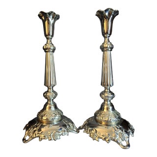 Monumental 14.5" Antique Norblin & Co. Silver Plated Candlesticks For Sale