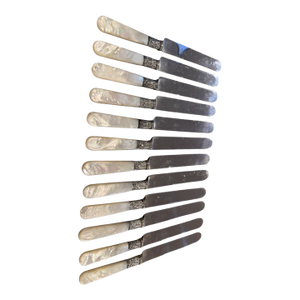 Antique a.j. Jordan St. Louis Mother of Pearl With Sterling Cuff Dinner Knives. Set of 12.