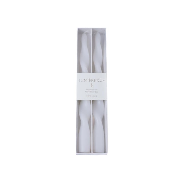 Elevate your table with the sculptural elegance of the Lumière Twist Formal Taper Candles. Expertly crafted from unscented...