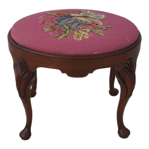 Queen Anne Mahogany Needlepoint Ottoman or Footstool