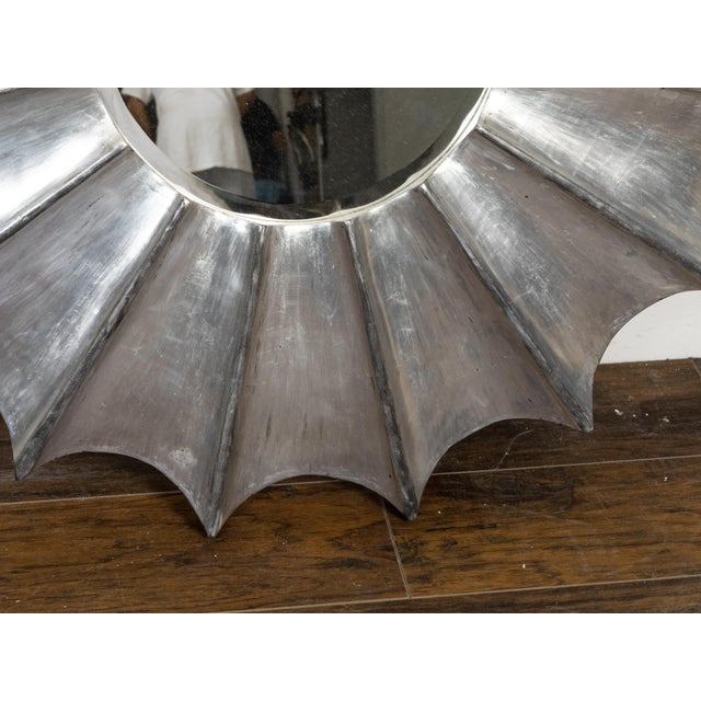 Wood Vintage Italian Midcentury Silver Leaf Sunburst Mirror with Beveled Plate For Sale - Image 7 of 8