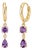 Minimalist Amethyst Drop Earrings | 18k Gold Plated Leverback Huggiess | Dangle Hoop Gemstone Earrings - A Pair For Sale