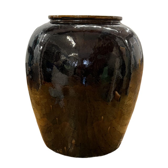 Art Deco 1960s Gigantic Chinese Yixing Glazed Pottery Wine Jar Marked For Sale - Image 3 of 10