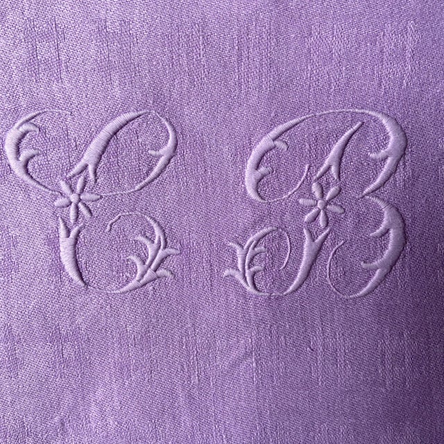 Textile Vintage French Linen Coton Dyed Table Napkins with Monogram, 1920s, Set of 8 For Sale - Image 7 of 10