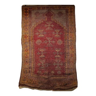 Vintage Turkish Anatolian Prayer Rug, Handwoven Wool, Early 1900s, Red, 4' x 6' For Sale