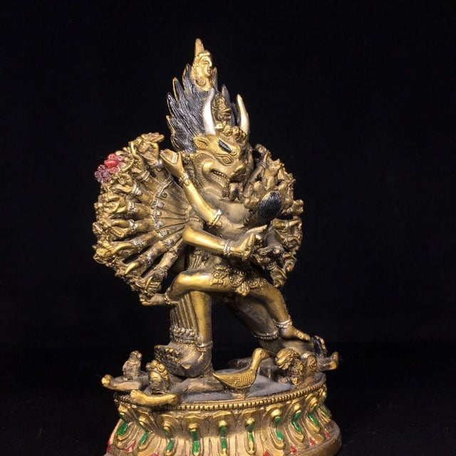 Vintage Bronze Yamantaka Statue Buddhist Wrathful Deity Vajrabhairava 7.3" For Sale - Image 4 of 9