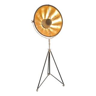 Black and Gold Leaf Studio 76 Tripod Floor Lamp by Mariano Fortuny For Sale