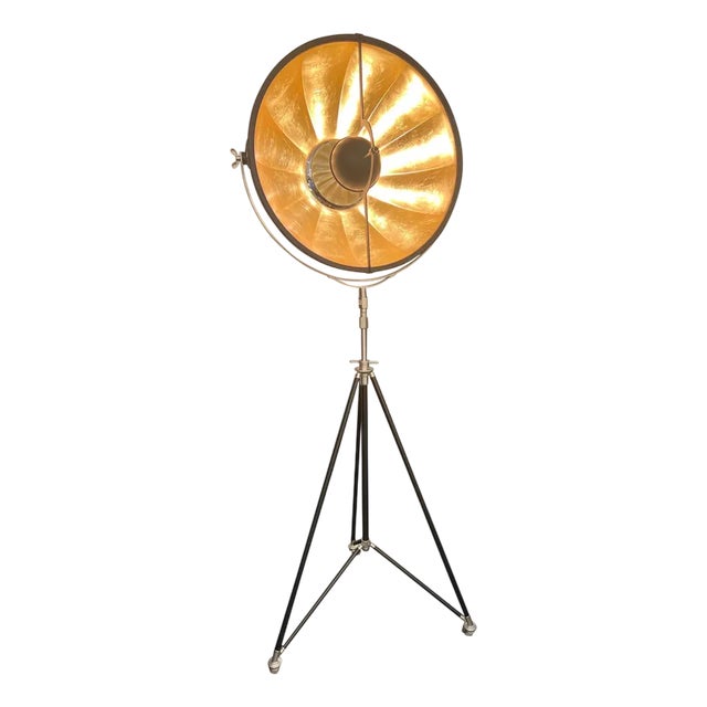 Black and Gold Leaf Studio 76 Tripod Floor Lamp by Mariano Fortuny For Sale