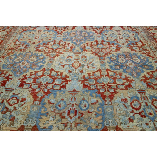 Textile Handmade Persian Bakhtiari Red Wool Rug Featuring an Allover Floral Pattern For Sale - Image 7 of 9