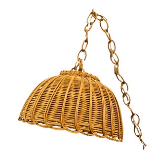 Vintage Hanging Wicker Swag Lamp For Sale