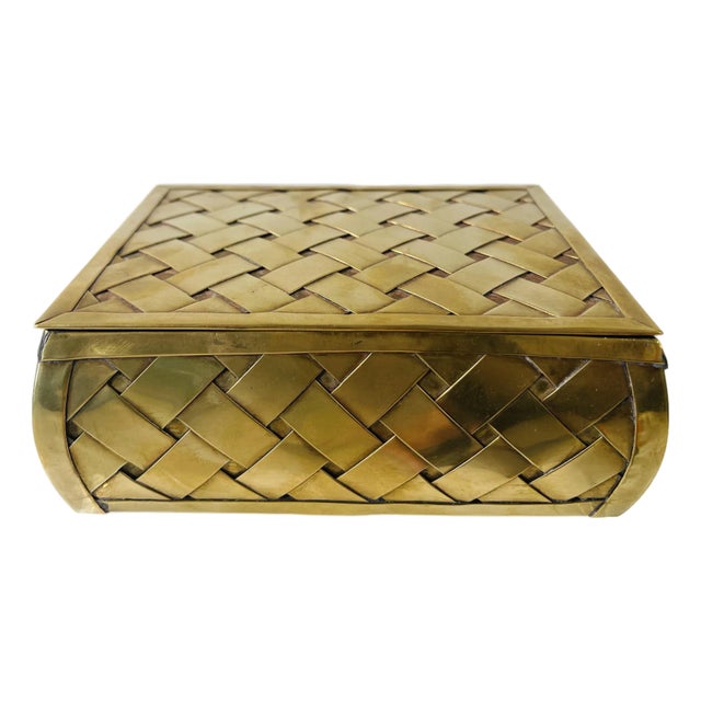 1980s Lattice Brass Box For Sale