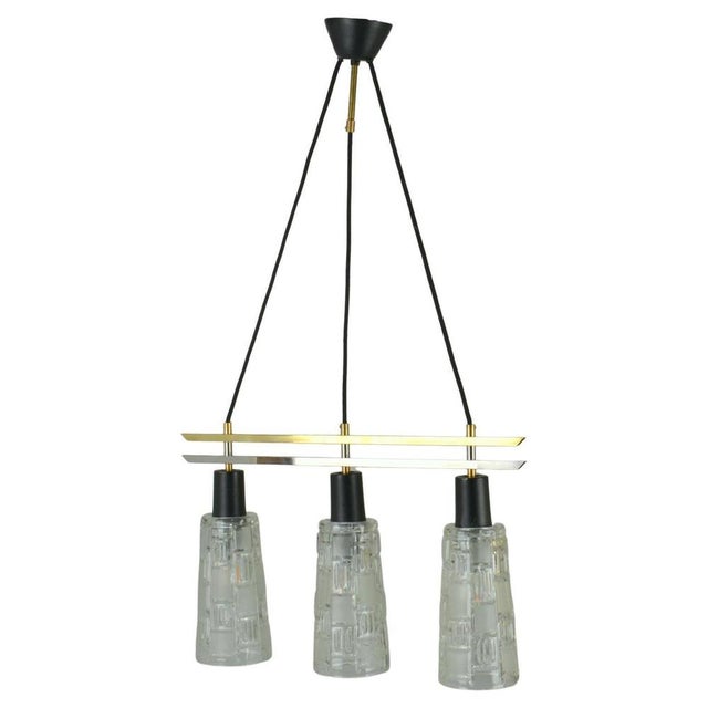 Triple Light Hanging Lamp in Brass Chrome and Clear Glass, 1960s For Sale - Image 9 of 14