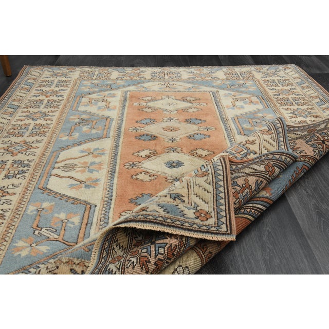 Rustic 1970s Vintage Turkish Handmade Wool & Cotton Orange Area Rug For Sale - Image 3 of 11