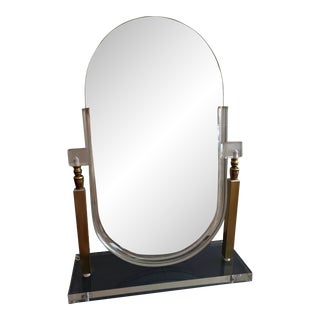 1960s Vintage Lucite and Brass Vanity Mirror For Sale