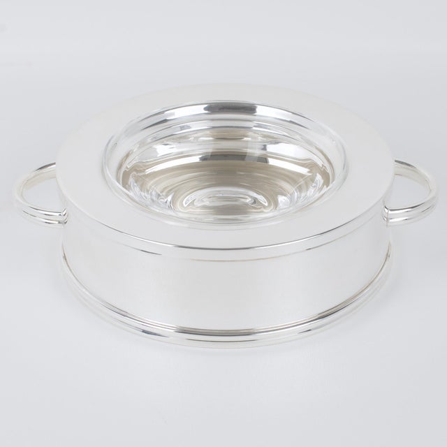 French silversmith Ercuis designed this spectacular modernist silver plate and crystal caviar serving bowl, dish, or...