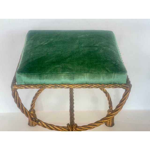 Gold 1950s Italian Hollywood Regency Rope & Tassel Gilt Metal Stool For Sale - Image 8 of 17