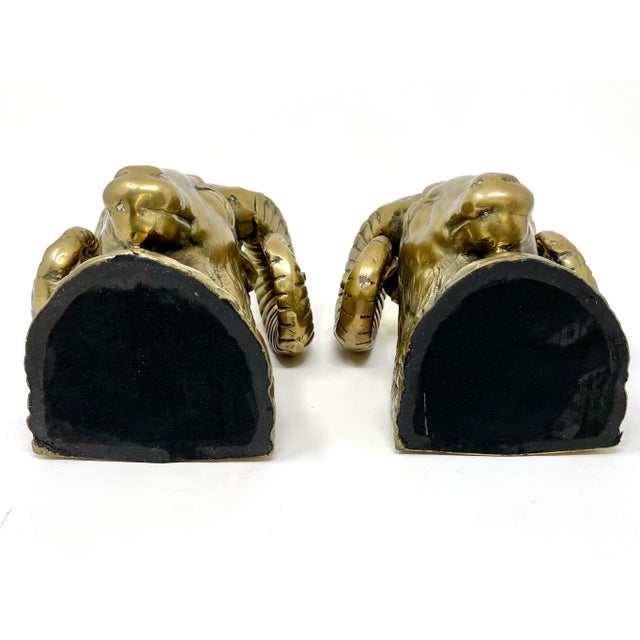 Vintage Hollywood Regency Brass Rams Head Bookends - Set of 2 For Sale - Image 10 of 12