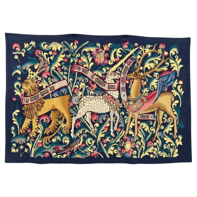 French Medieval Style Tapestry, 1940s For Sale