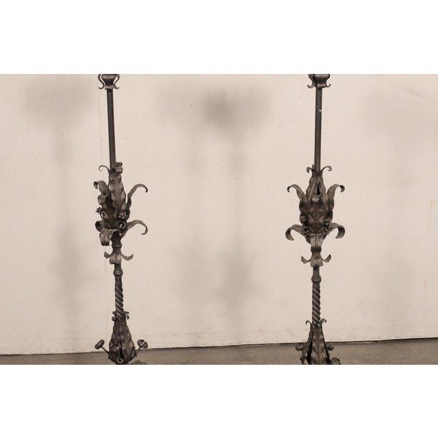 Mid 20th Century French Forged Iron Floor Candlesticks, 5 Ft Tall For Sale - Image 4 of 13