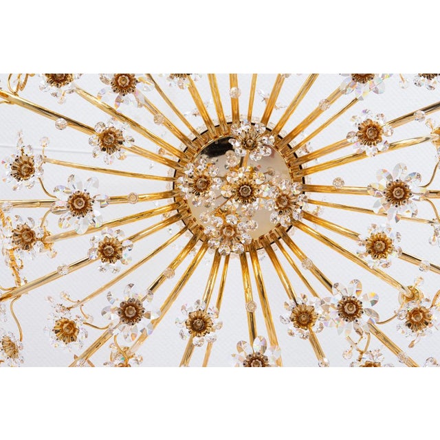 Large Gilt Brass and Crystal Flower Chandelier attributed to Palwa, Germany, 1970s For Sale - Image 10 of 15