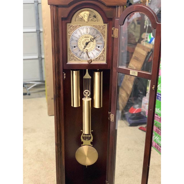 Vintage Appalachian Oak Grandfather Floor Clock With Hermle Black Forest Brass Movement and Moon