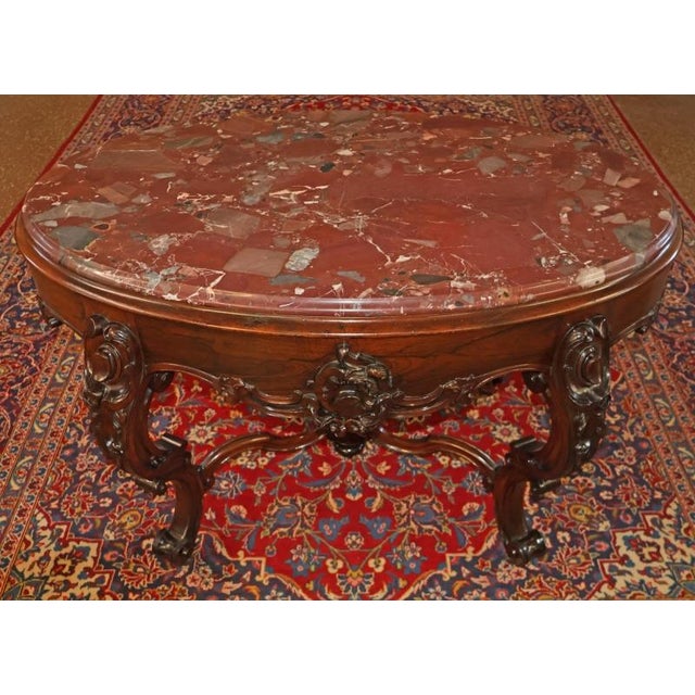 Late 19th Century American Victorian Rococo Rosewood Marble Top Center Table For Sale - Image 4 of 12
