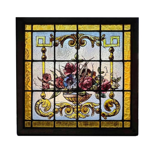 Wood Antique Stained Glass Window For Sale - Image 7 of 7