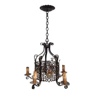 Spanish Style Iron Chandelier With Ship Motif For Sale