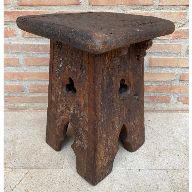 Wood Early 20th Century French Dark Oak Stool, 1910s For Sale - Image 7 of 18