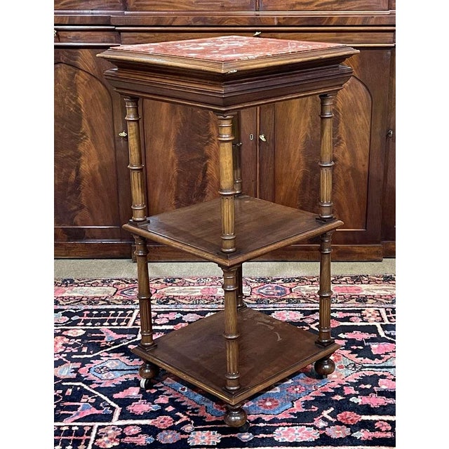 Brown Early 20th Century Henri II Style Walnut Side Table with Marble Top For Sale - Image 8 of 11