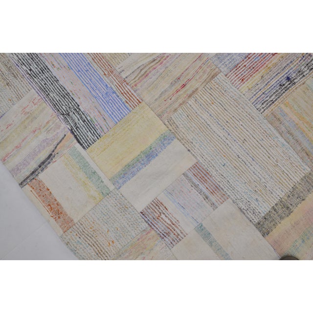 Textile 1960s Oushak Turkish White Stripe Carpet For Sale - Image 7 of 10