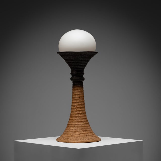 1970s Large Eartly Ceramic and Opaline Glass Table Lamp from Doria Leuchten, Germany, 1970s For Sale - Image 5 of 11
