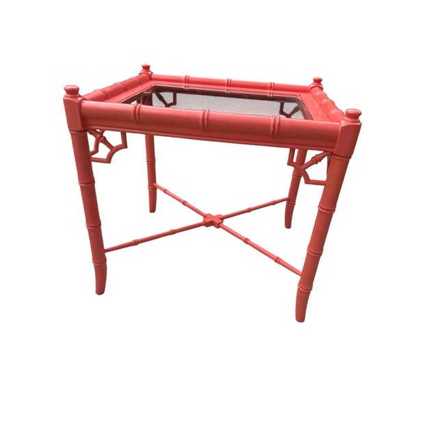 Vintage Chinoiserie Faux Bamboo Thomasville Table Palm Beach Style Beveled Glass Beautiful For Sale In Miami - Image 6 of 11