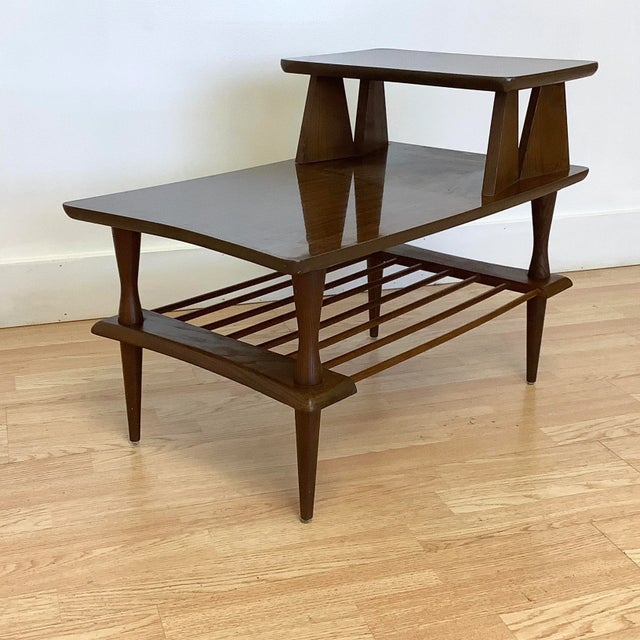 Coffee Mid-Century Modern Boho Chic Step Down Walnut Side Table, Laminate Tops For Sale - Image 8 of 9