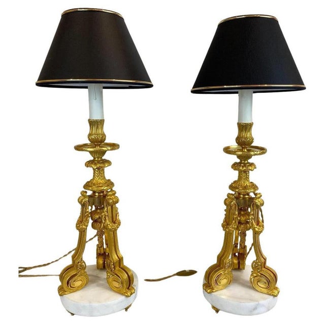 Large Gilt Bronze and Marble Table Lamps, Set of 2 For Sale - Image 10 of 10