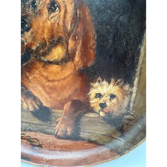 1960s 1960s Wooden Tray With Painted Dogs Styled After “Dignity and Impudence” Signed Hand Painted For Sale - Image 5 of 11