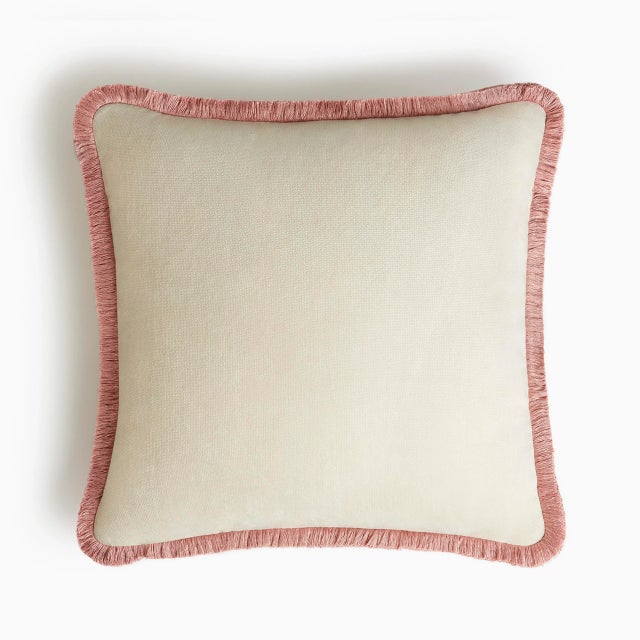 Contemporary HAPPY PILLOW Off-White with Pink Fringes by Lorenza Briola for LO DECOR For Sale - Image 3 of 3