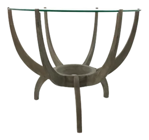 Mid-Century Modern Style Arteriors Oswald Ash Wood and Glass Tripod Leg End Table