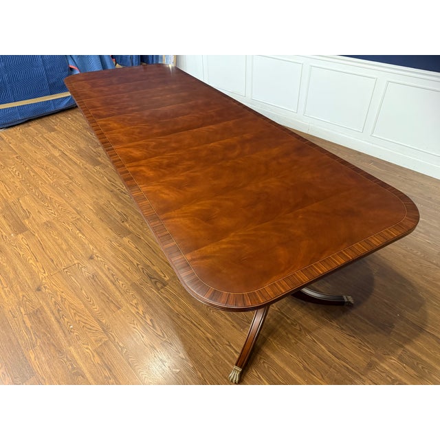 Traditional Banded Georgian Style Mahogany Dining Table by Leighton Hall - Showroom Sample For Sale - Image 12 of 14