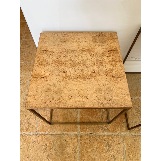 Late 20th Century Burlwood/Brass Nesting Tables - Set of 3 For Sale - Image 12 of 13