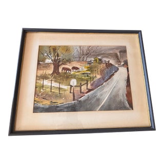 Watercolor by the Artist Jerome Priebe Gaston (1911-1989), Commonly Known as j.p. Gaston. Signed Watercolor Titled “Two Cows” Painted in 1965. For Sale