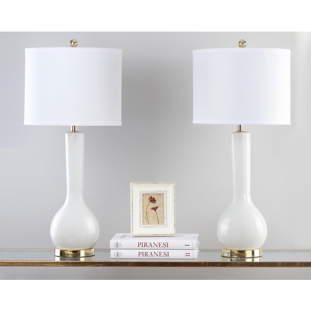 30.5 Inch H Long Neck Ceramic Table Lamp in White - a Pair For Sale - Image 4 of 7