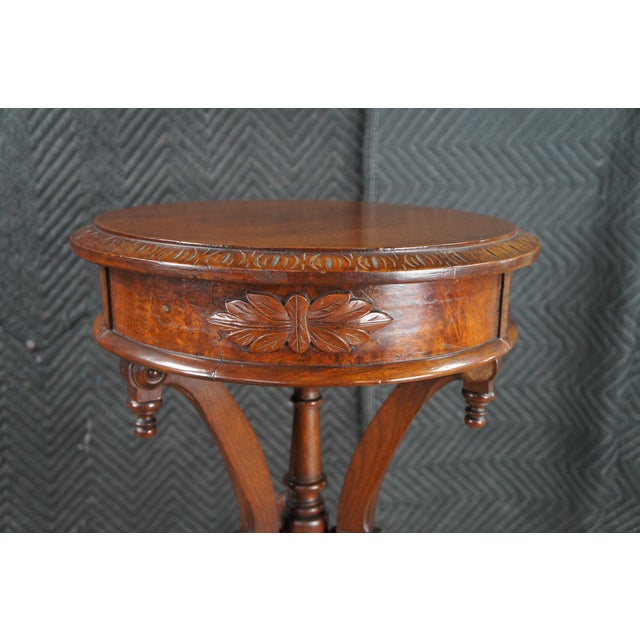 Late 19th Century Antique Victorian Eastlake Walnut Burl Carved Pedestal Table Sculpture Stand For Sale - Image 5 of 12