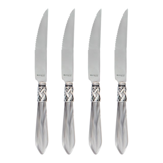 VIETRI Aladdin Antique Light Gray Steak Knives - Set of 4 For Sale