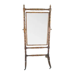 Early 19th Century English Regency Turned and Carved Mahogany Cheval Dressing Mirror