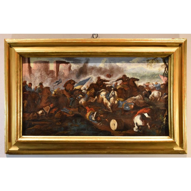 Antonio calza (verona, 1653 – verona 1725) - battle between christian and turkish cavalry oil on canvas (47 x 85 cm -...