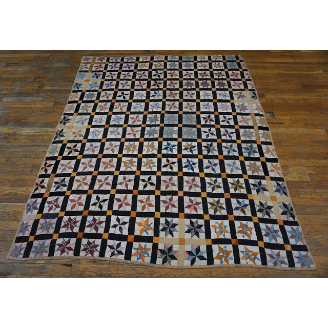 Early 20th Century American Quilt ( 5'3" x 6'5'' - 160 x 195 ) Antique American Usa Allover Geometric Wool Hand Knotted...