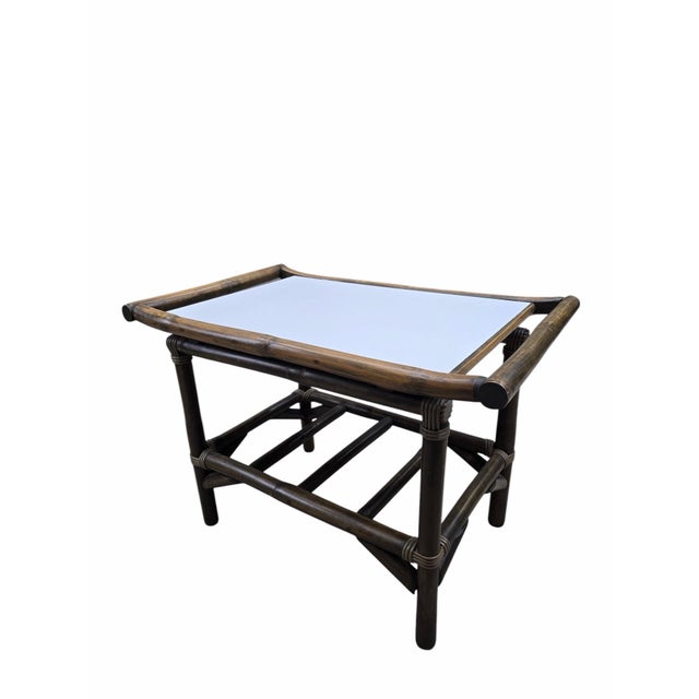 Vintage Modern Coastal Bamboo Side Table by Vogue Rattan For Sale - Image 4 of 10