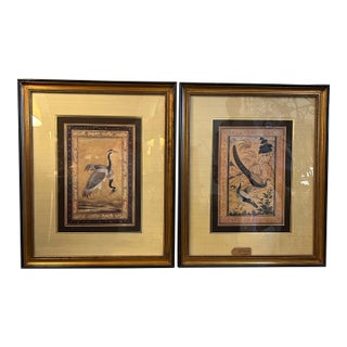 Pair of Vintage Asian Style Watercolors of Birds. For Sale
